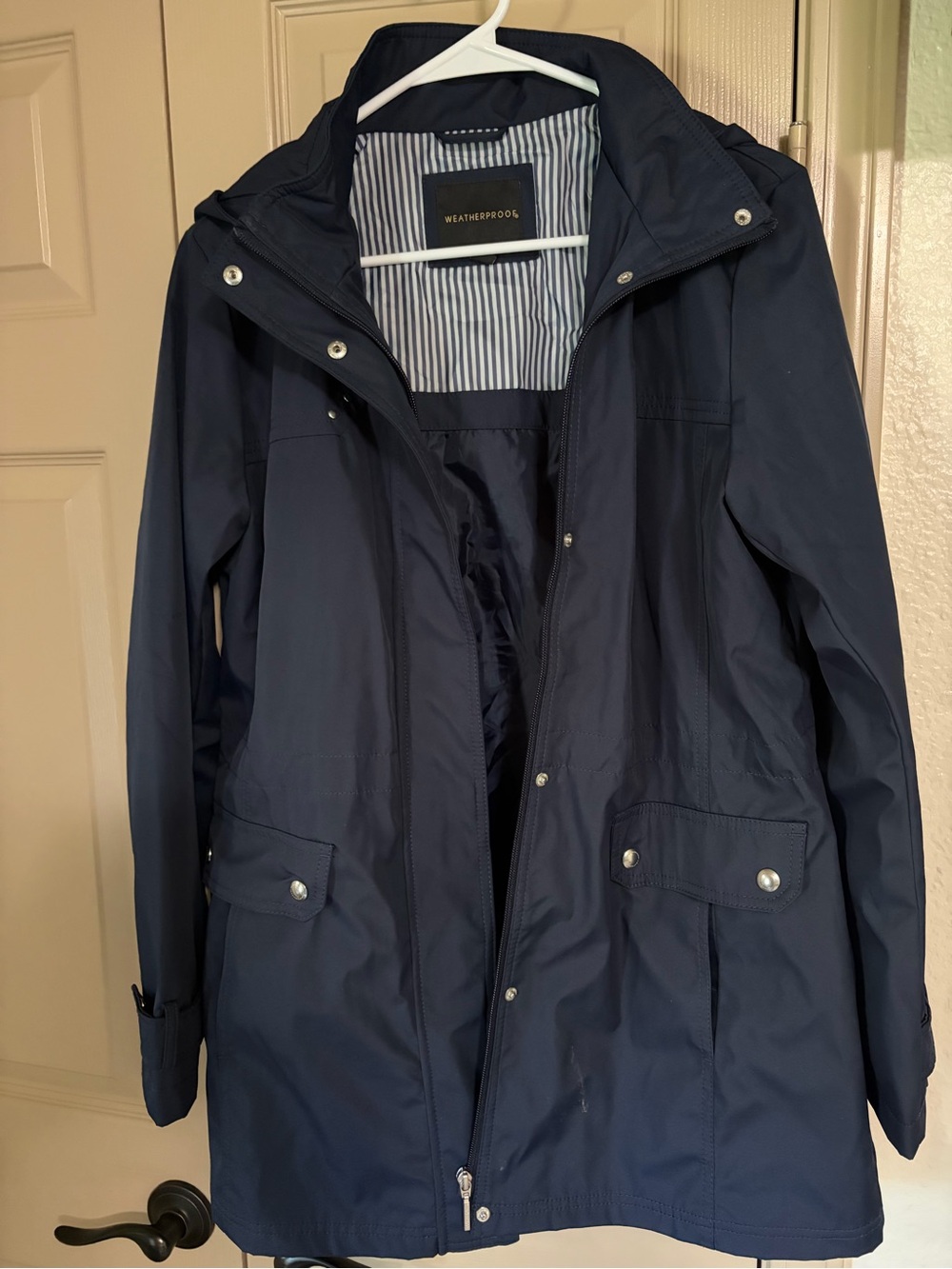 Weatherproof Navy Hooded Trench Raincoat